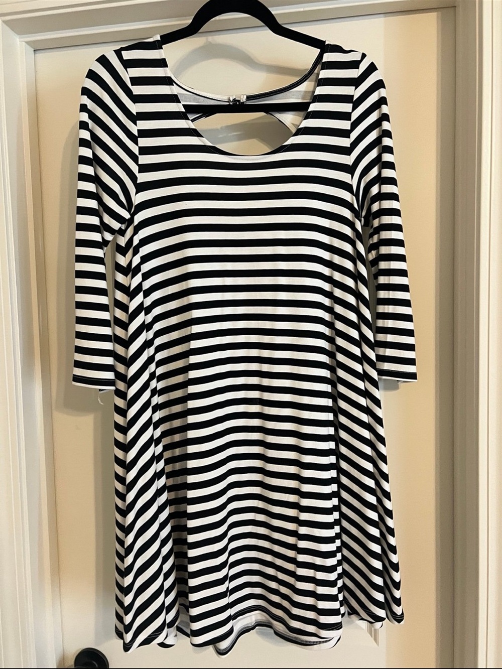 Black & White Striped Scoop Neck Swing Dress